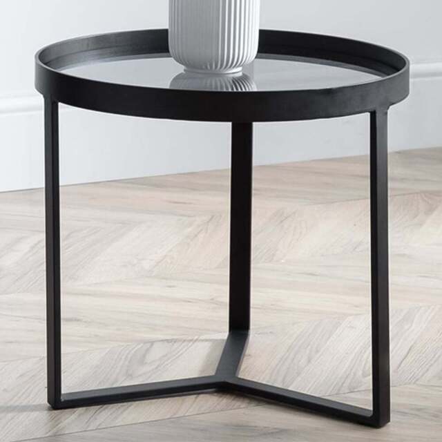 Julian Bowen Loft Smoked Glass Lamp Table - Size: 50 x 50 x 45cm - Black - Wilko - image 1