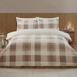Teddy Fleece Check Duvet Set Natural King - Wilko - thumbnail 1