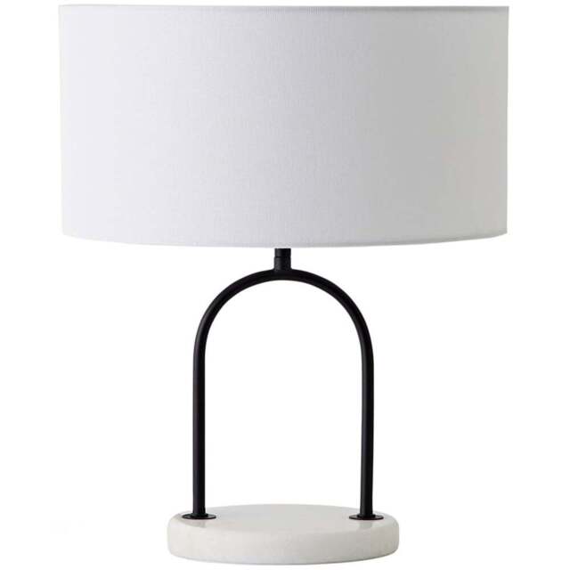 ValueLights Rachel White Linen Lamp Shade Black Arch Marble Base LED Table Lamp - Size: 39 x 32 x 32cm - Wilko - image 1