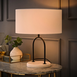 ValueLights Rachel White Linen Lamp Shade Black Arch Marble Base LED Table Lamp - Size: 39 x 32 x 32cm - Wilko - thumbnail 7