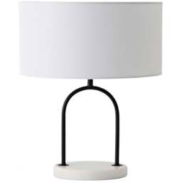 ValueLights Rachel White Linen Lamp Shade Black Arch Marble Base LED Table Lamp - Size: 39 x 32 x 32cm - Wilko