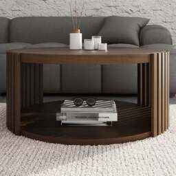 GFW Zadie Single Shelf Walnut Slatted Round Coffee Table - Size: 38 x 83 x 83cm - Wilko