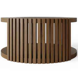 GFW Zadie Single Shelf Walnut Slatted Round Coffee Table - Size: 38 x 83 x 83cm - Wilko - thumbnail 4