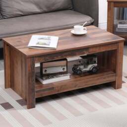 FurnitureHMD Single Shelf Industrial Style Wooden Coffee Table - Size: 42 x 85 x 47cm - Brown - Wilko - thumbnail 1