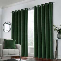 Enhanced Living Hampton Green Velvet Blackout Thermal Eyelet Curtains 168 x 137cm - Wilko - thumbnail 1