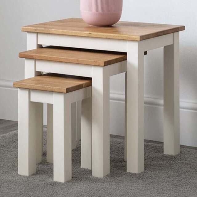 Julian Bowen Coxmoor Ivory and Oak Nest of Tables Set of 3 - Size: 35 x 50 x 48cm - Multi - Wilko - image 1