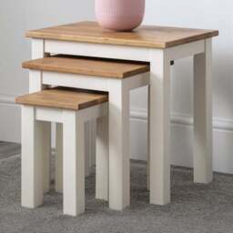 Julian Bowen Coxmoor Ivory and Oak Nest of Tables Set of 3 - Size: 35 x 50 x 48cm - Multi - Wilko