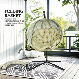 Outsunny Khaki Hanging Egg Chair with Folding Basket - Size: 172 x 116 x 125cm - Cream - Wilko - thumbnail 7