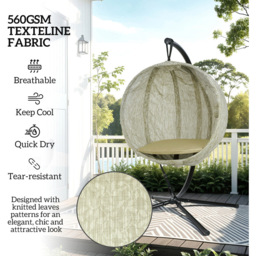 Outsunny Khaki Hanging Egg Chair with Folding Basket - Size: 172 x 116 x 125cm - Cream - Wilko - thumbnail 6