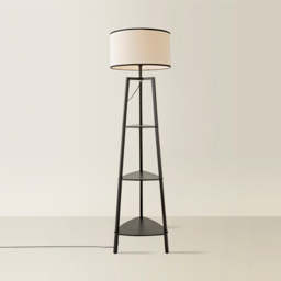 ValueLights Hiru Black 3 Shelf Black Trim Linen Shade Floor Lamp with Bulb - Wilko - thumbnail 6