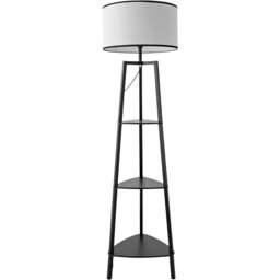 ValueLights Hiru Black 3 Shelf Black Trim Linen Shade Floor Lamp with Bulb - Wilko