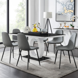 Furniturebox Lucia Solara 6 Seater Dining Set Black Gloss and Grey - Wilko - thumbnail 1
