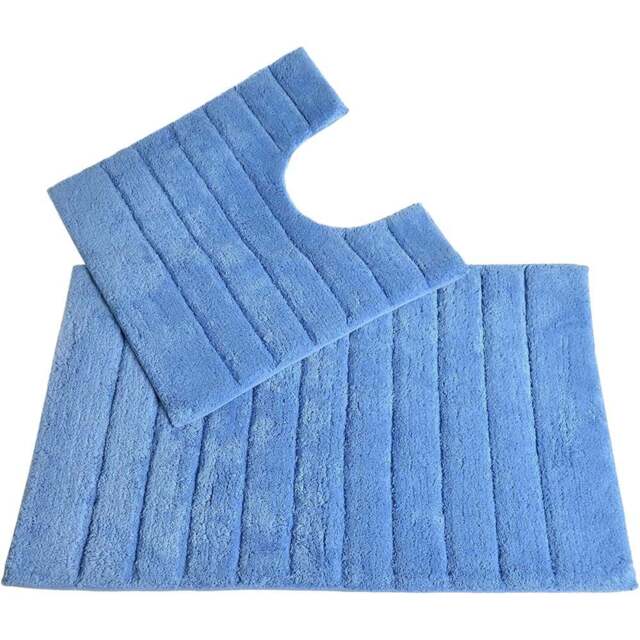 Allure Bath Fashions Cornish Blue Ribbed Bath Mat and Pedestal Mat Set 2 Piece - Size: 50 x 80cm - Wilko - image 1