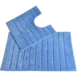 Allure Bath Fashions Cornish Blue Ribbed Bath Mat and Pedestal Mat Set 2 Piece - Size: 50 x 80cm - Wilko - thumbnail 1