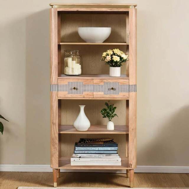 Brooklyn Wilton 2 Drawer 4 Shelf Acacia Wood Open Bookcase - Brown - Wilko - image 1