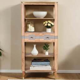 Brooklyn Wilton 2 Drawer 4 Shelf Acacia Wood Open Bookcase - Brown - Wilko - thumbnail 1