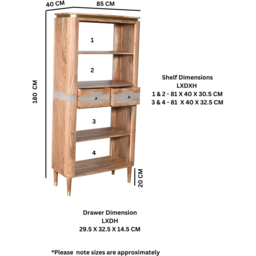 Brooklyn Wilton 2 Drawer 4 Shelf Acacia Wood Open Bookcase - Brown - Wilko - thumbnail 6