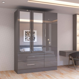 Sliding Wardrobes 4U 3 Door 2 Drawer Grey High Gloss Hinge Door Wardrobe 116cm - Size: 3 Door, 2 Drawer - Wilko - thumbnail 6