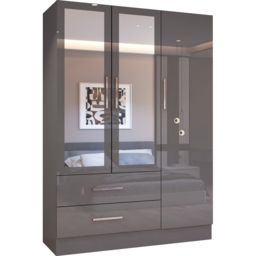 Sliding Wardrobes 4U 3 Door 2 Drawer Grey High Gloss Hinge Door Wardrobe 116cm - Size: 3 Door, 2 Drawer - Wilko - thumbnail 3