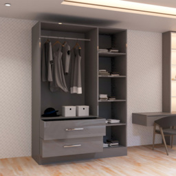 Sliding Wardrobes 4U 3 Door 2 Drawer Grey High Gloss Hinge Door Wardrobe 116cm - Size: 3 Door, 2 Drawer - Wilko - thumbnail 5