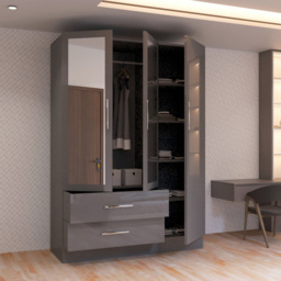 Sliding Wardrobes 4U 3 Door 2 Drawer Grey High Gloss Hinge Door Wardrobe 116cm - Size: 3 Door, 2 Drawer - Wilko - thumbnail 4