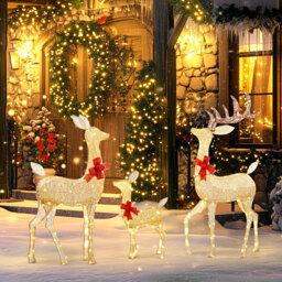 Outsunny 3 Piece LED Gold Tone Christmas Deer Family Decoration Set - Size: 134 x 37 x 64cm - Everglow - Wilko - thumbnail 5
