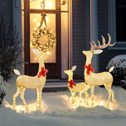 Outsunny 3 Piece LED Gold Tone Christmas Deer Family Decoration Set - Size: 134 x 37 x 64cm - Everglow - Wilko - thumbnail 3