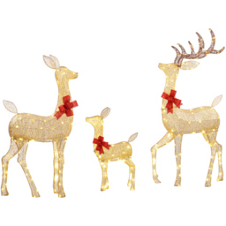 Outsunny 3 Piece LED Gold Tone Christmas Deer Family Decoration Set - Size: 134 x 37 x 64cm - Everglow - Wilko - thumbnail 1