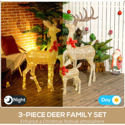 Outsunny 3 Piece LED Gold Tone Christmas Deer Family Decoration Set - Size: 134 x 37 x 64cm - Everglow - Wilko - thumbnail 7
