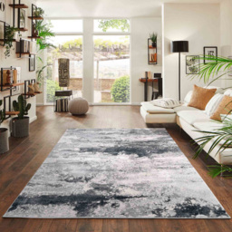 Desire Rugs Onyx Silver Grunge Sprayed Abstract Area Rug 60 x 220m - Size: 60 x 220cm - Wilko - thumbnail 5
