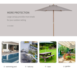 Outsunny Grey Wooden Garden Parasol 2.5m - Size: 3m - Wilko - thumbnail 7