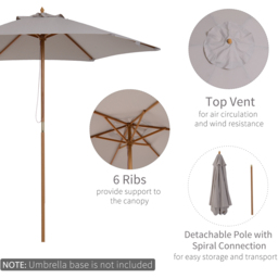 Outsunny Grey Wooden Garden Parasol 2.5m - Size: 3m - Wilko - thumbnail 5