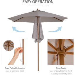 Outsunny Grey Wooden Garden Parasol 2.5m - Size: 3m - Wilko - thumbnail 6