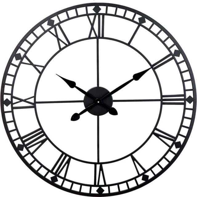 Pacific Lifestyle Black Metal Round Workframe Wall Clock with Roman Numerals 80cm - Size: 80 x 80 x 5cm - Wilko - image 1