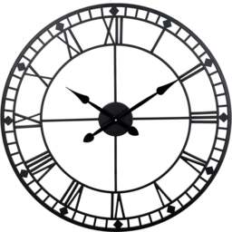 Pacific Lifestyle Black Metal Round Workframe Wall Clock with Roman Numerals 80cm - Size: 80 x 80 x 5cm - Wilko