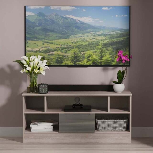 Crowndale Milan Single Drawer 5 Shelf Grey Gloss and Grey Oak TV Unit Ready Assembled - Size: 50 x 110 x 39cm - Grey Gloss & Grey Oak - Wilko - image 1