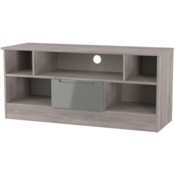 Crowndale Milan Single Drawer 5 Shelf Grey Gloss and Grey Oak TV Unit Ready Assembled - Size: 50 x 110 x 39cm - Grey Gloss & Grey Oak - Wilko - thumbnail 3