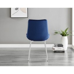 Furniturebox Cesano Set of 2 Navy Blue and Chrome Velvet Dining Chair - Wilko - thumbnail 5