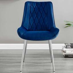 Furniturebox Cesano Set of 2 Navy Blue and Chrome Velvet Dining Chair - Wilko