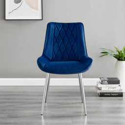 Furniturebox Cesano Set of 2 Navy Blue and Chrome Velvet Dining Chair - Wilko - thumbnail 7