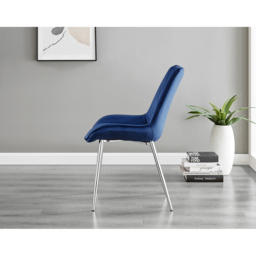 Furniturebox Cesano Set of 2 Navy Blue and Chrome Velvet Dining Chair - Wilko - thumbnail 4