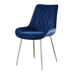 Furniturebox Cesano Set of 2 Navy Blue and Chrome Velvet Dining Chair - Wilko - thumbnail 3