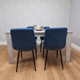 Kosy Koala Rocco 4 Seater Wooden Velvet Dining Set Stone Grey and Blue - Wilko - thumbnail 7