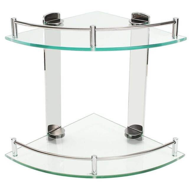 Living And Home 2 Tier Tempered Glass Stainless Steel Corner Shelf Rack - Size: 27.5 x 25 x 25cm - Wilko - image 1