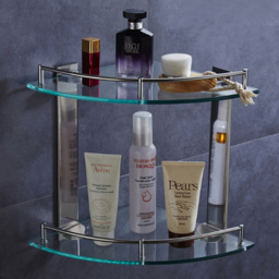 Living And Home 2 Tier Tempered Glass Stainless Steel Corner Shelf Rack - Size: 27.5 x 25 x 25cm - Wilko - thumbnail 3