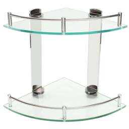 Living And Home 2 Tier Tempered Glass Stainless Steel Corner Shelf Rack - Size: 27.5 x 25 x 25cm - Wilko