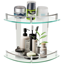 Living And Home 2 Tier Tempered Glass Stainless Steel Corner Shelf Rack - Size: 27.5 x 25 x 25cm - Wilko - thumbnail 4