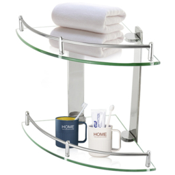 Living And Home 2 Tier Tempered Glass Stainless Steel Corner Shelf Rack - Size: 27.5 x 25 x 25cm - Wilko - thumbnail 5