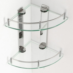 Living And Home 2 Tier Tempered Glass Stainless Steel Corner Shelf Rack - Size: 27.5 x 25 x 25cm - Wilko - thumbnail 6