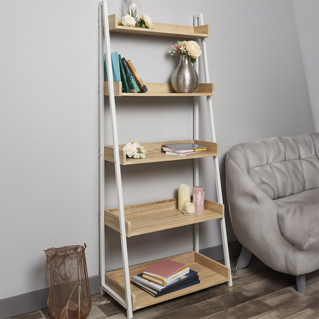 Harlow 5 Shelf White and Light Oak Metal Bookcase - Wilko - image 1